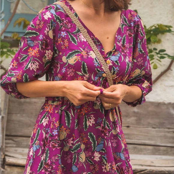 Tamga floral lark mini dress - magenta - Picture 2 of 7